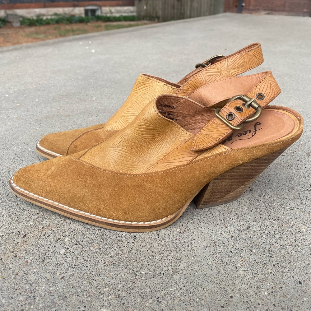 Free People Tan & Mustard Suede Slingback Clogs - Picture 3 of 7